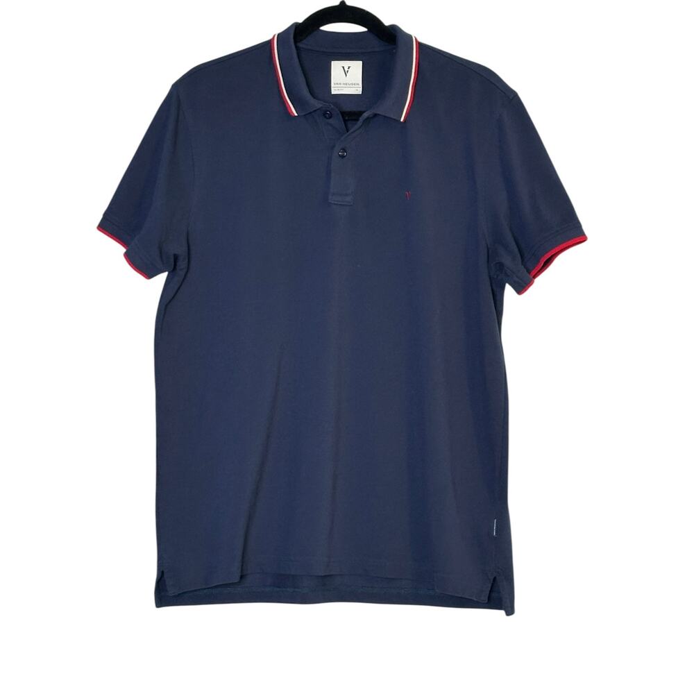 Van Heusen blue red trim slim fit short sleeves polo shirt size XL